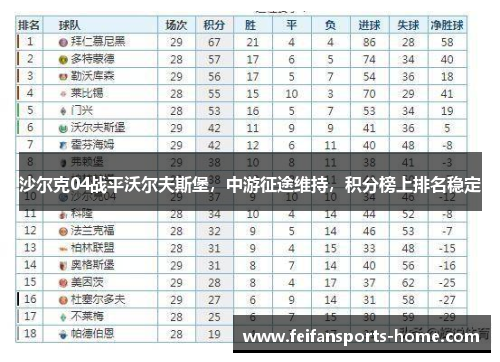 沙尔克04战平沃尔夫斯堡，中游征途维持，积分榜上排名稳定